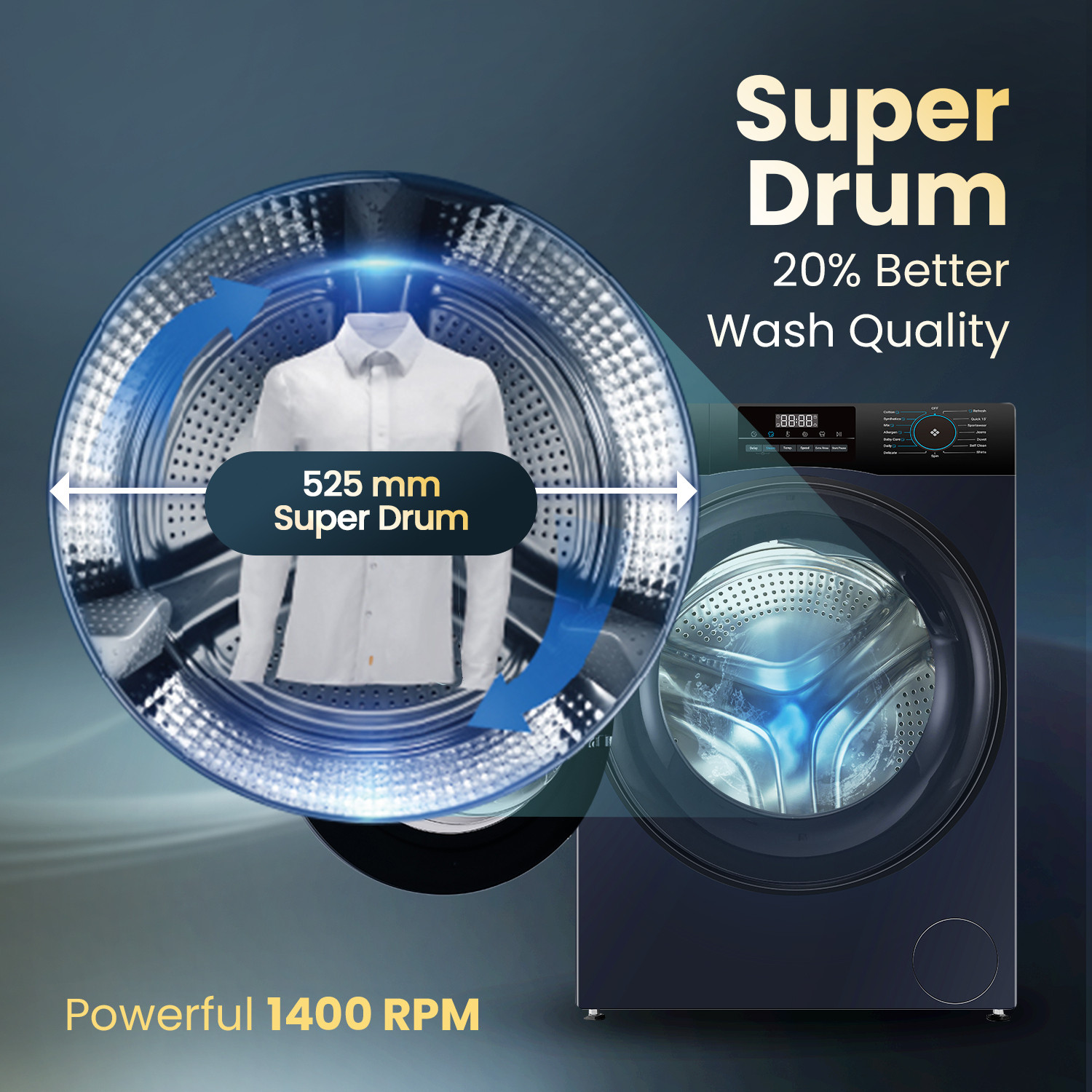 Image of Haier 9 kg AI Smart Wash (AI-DBT) , PuriSteam , 525mm Super Drum Fully Automatic Front Load Washing Machine Black, Blue