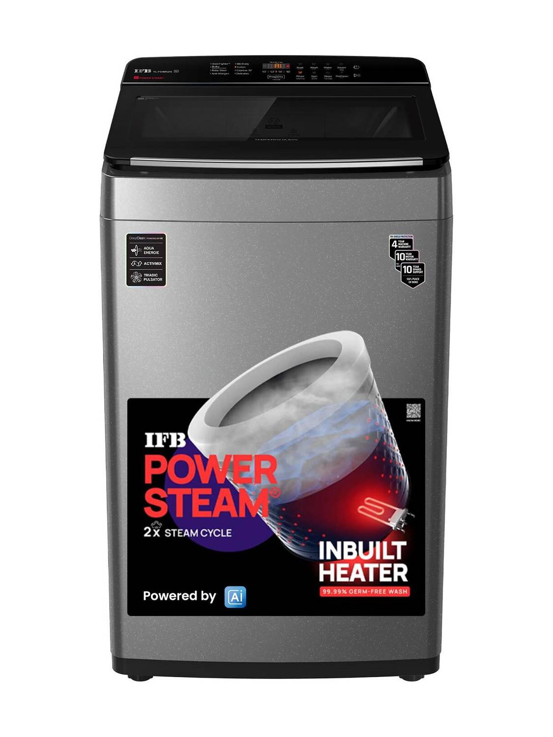 IFB 7.5 kg 5 Star with DeepClean Technology, PowerSteam, AI Powered,Aqua Energie Fully Automatic Top Load Washing Machine with In-built Heater Silver, Black