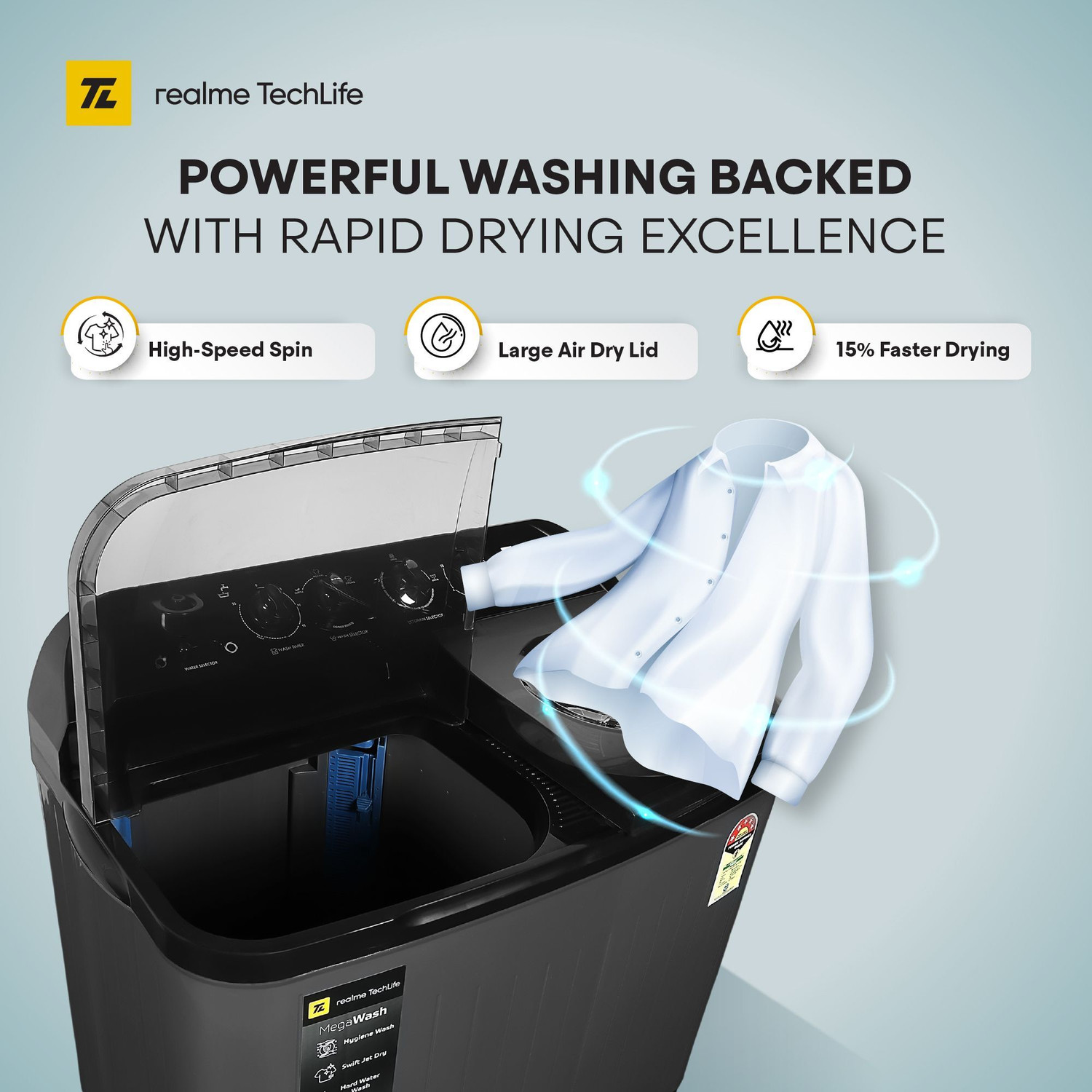 Image of realme TechLife 10 kg Semi Automatic Top Load Washing Machine Grey