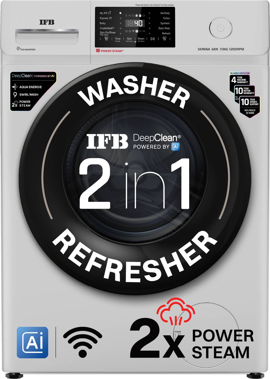 IFB 7 kg with 9 Swirl Wash, 2x Power Steam, 30 Min Steam Refresh Program, Eco Inverter Motor, WiFi Enabled, DeepClean Powered by Ai Fully Automatic Front Load Washing Machine with In-built Heater Grey Price in India - Buy IFB 7 kg with 9 Swirl Wash, 2x Power Steam, 30 Min Steam Refresh Program, Eco Inverter Motor, WiFi Enabled, DeepClean Powered by Ai Fully Automatic Front Load Washing Machine with In-built Heater Grey online at Flipkart.com