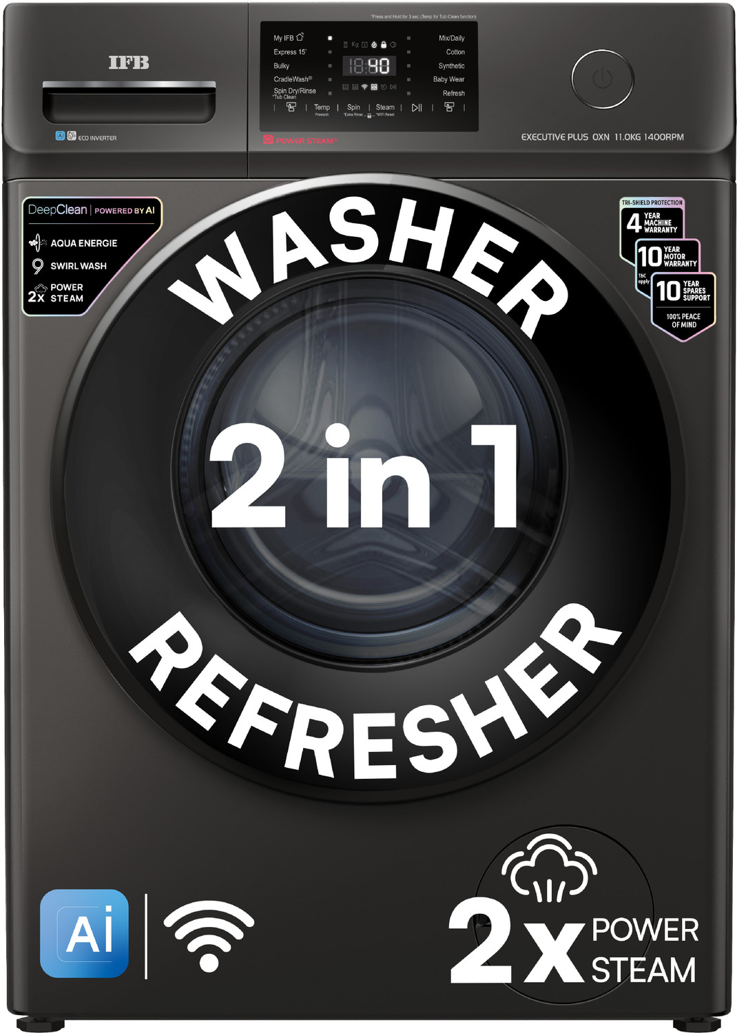Image of IFB 11 kg Fully Automatic Front Load Washing Machine with In-built Heater Black