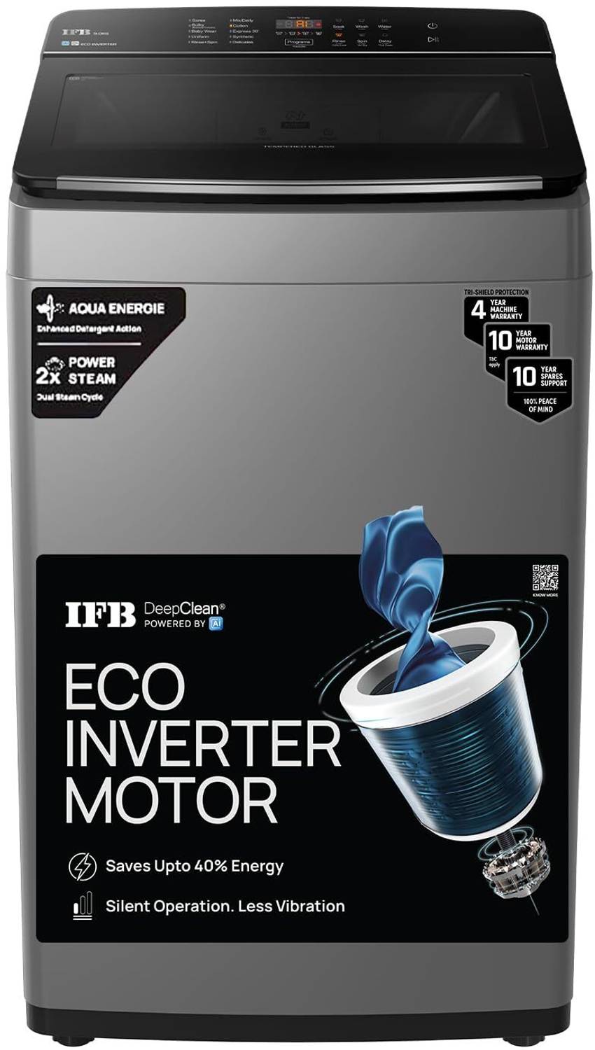 IFB 9 kg Eco Inverter Motor, Aqua Energie, ActivMix, Soft Close Door, Auto Tub Clean, DeepClean Powered by Ai Fully Automatic Top Load Washing Machine Grey