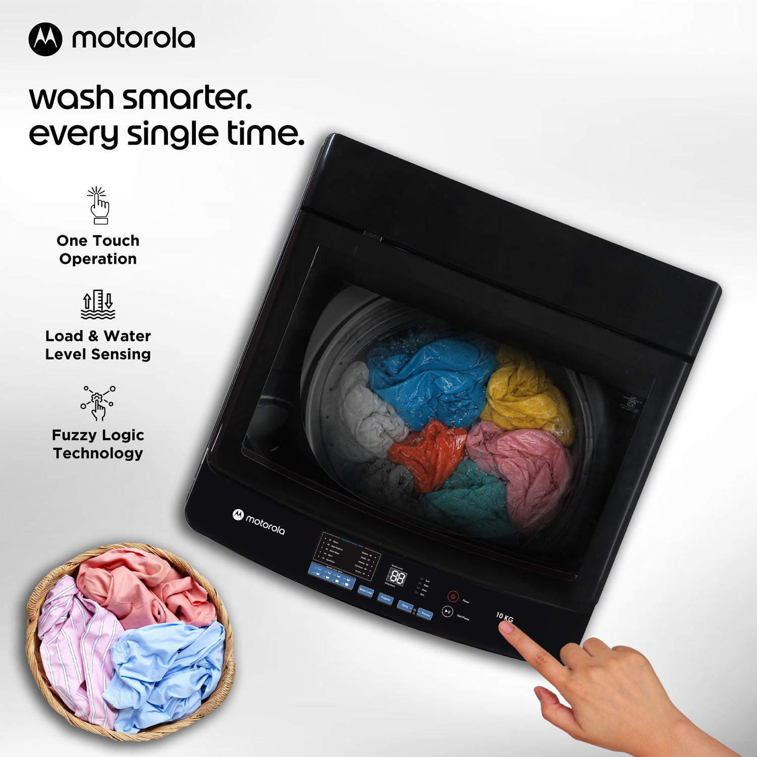 Image of MOTOROLA 10 kg Fully Automatic Top Load Washing Machine Black