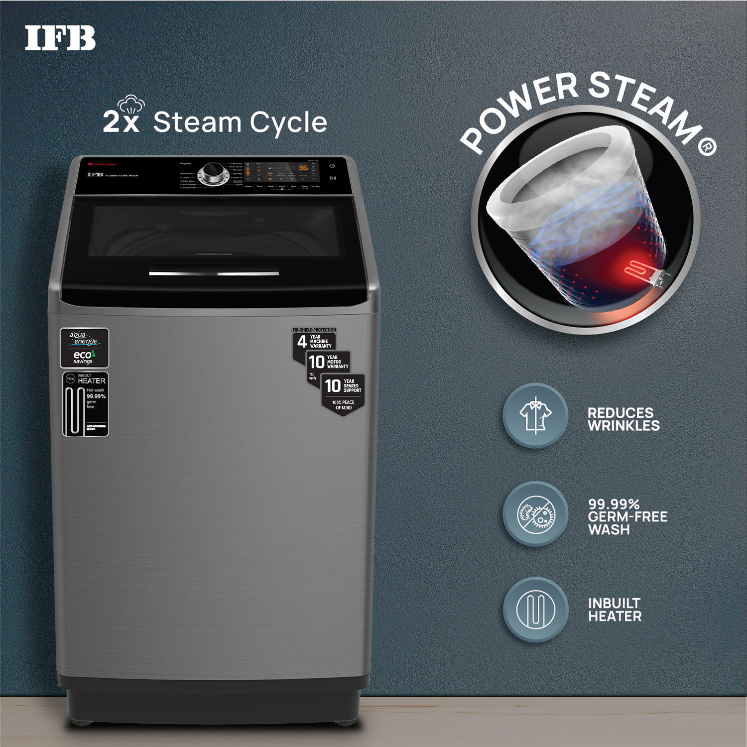Image of IFB 11 kg Power Dual Steam, Fully Automatic Top Load Washing Machine with In-built Heater Grey