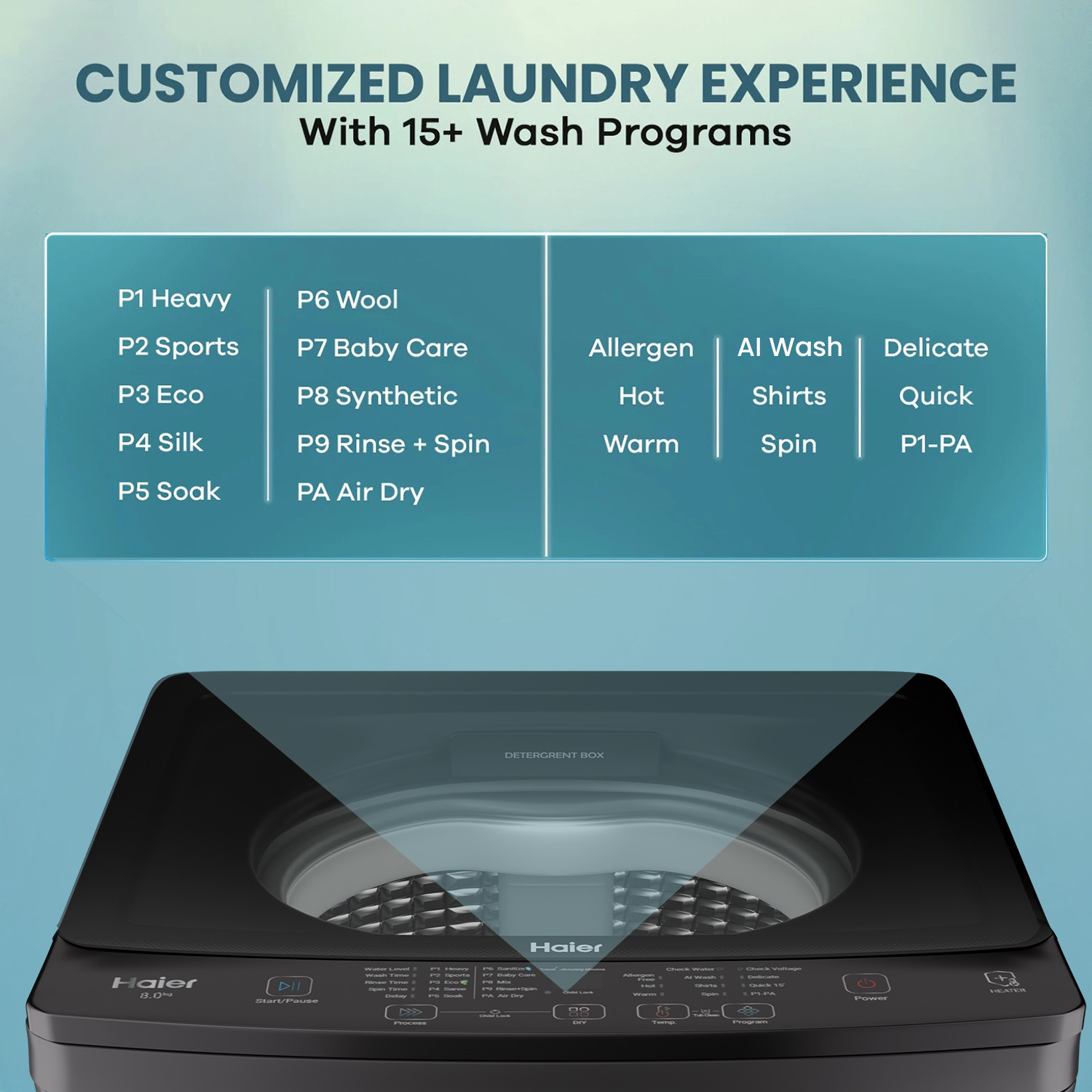 Image of Haier 8 kg Oceanus Wave Drum 15 Min Quick Wash Fully Automatic Top Load Washing Machine with In-built Heater Silver