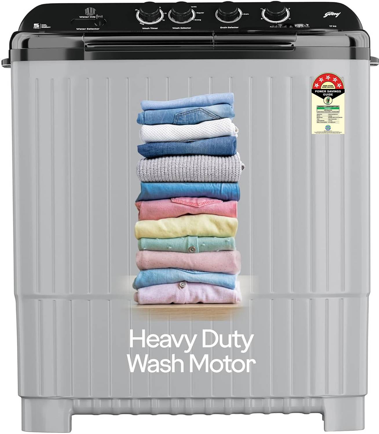 Godrej 12 Kg 5 Star Aqua Power Pulsator With Air Dry & 4 Wash Programs Semi Automatic Top Load Washing Machine Black, Grey