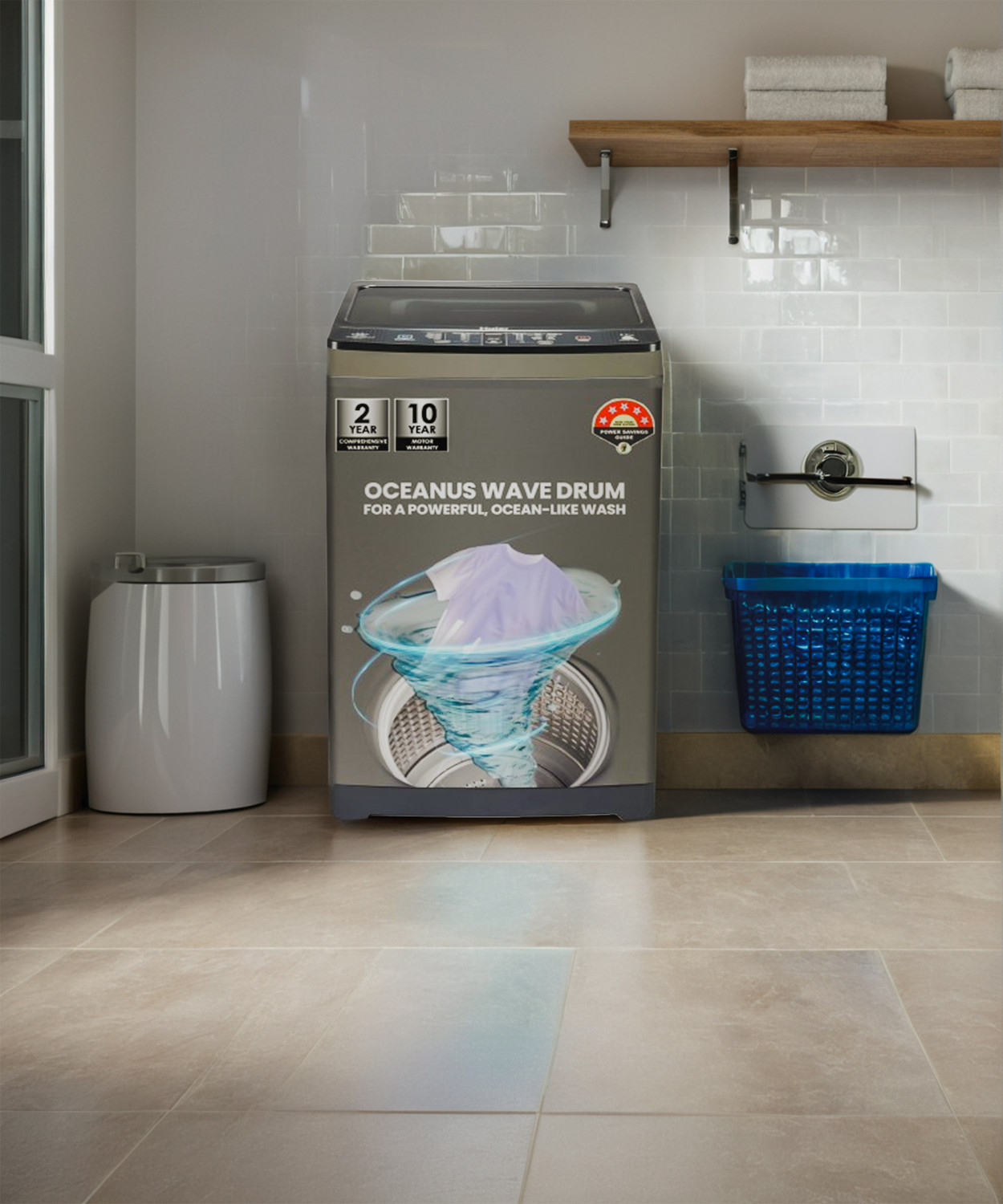 Image of Haier 8 kg Powerful Storm Pulsator, Custom Wash Cycles with Quick Wash, Near Zero Pressure Technology, Dual Magic Filter Fully Automatic Top Load Washing Machine Black, Grey