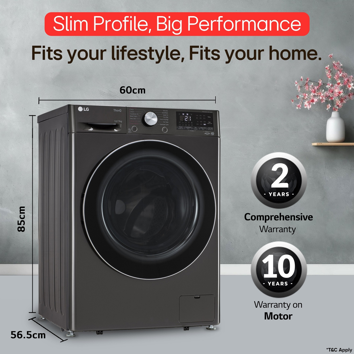 Image of LG 12 /7 kg Washer with Dryer AI Direct Drive Technology, Wi-Fi Enabled , Reduce allergens & wrinkles with Steam+ cycles, TurboWash Ready to Wear Clothes, Optimal wash for different fabrics & In-built Heater, Fully Automatic with In-built Heater Black
