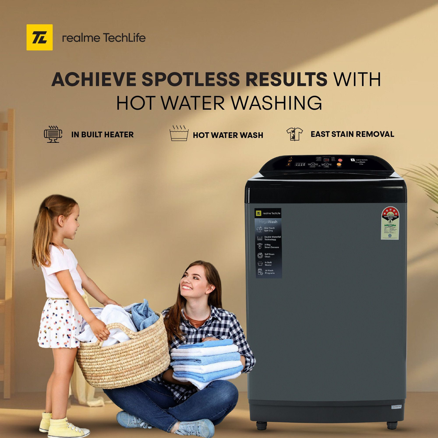 Image of realme TechLife 12 kg MegaWash Range Fully Automatic Top Load Washing Machine with In-built Heater Grey