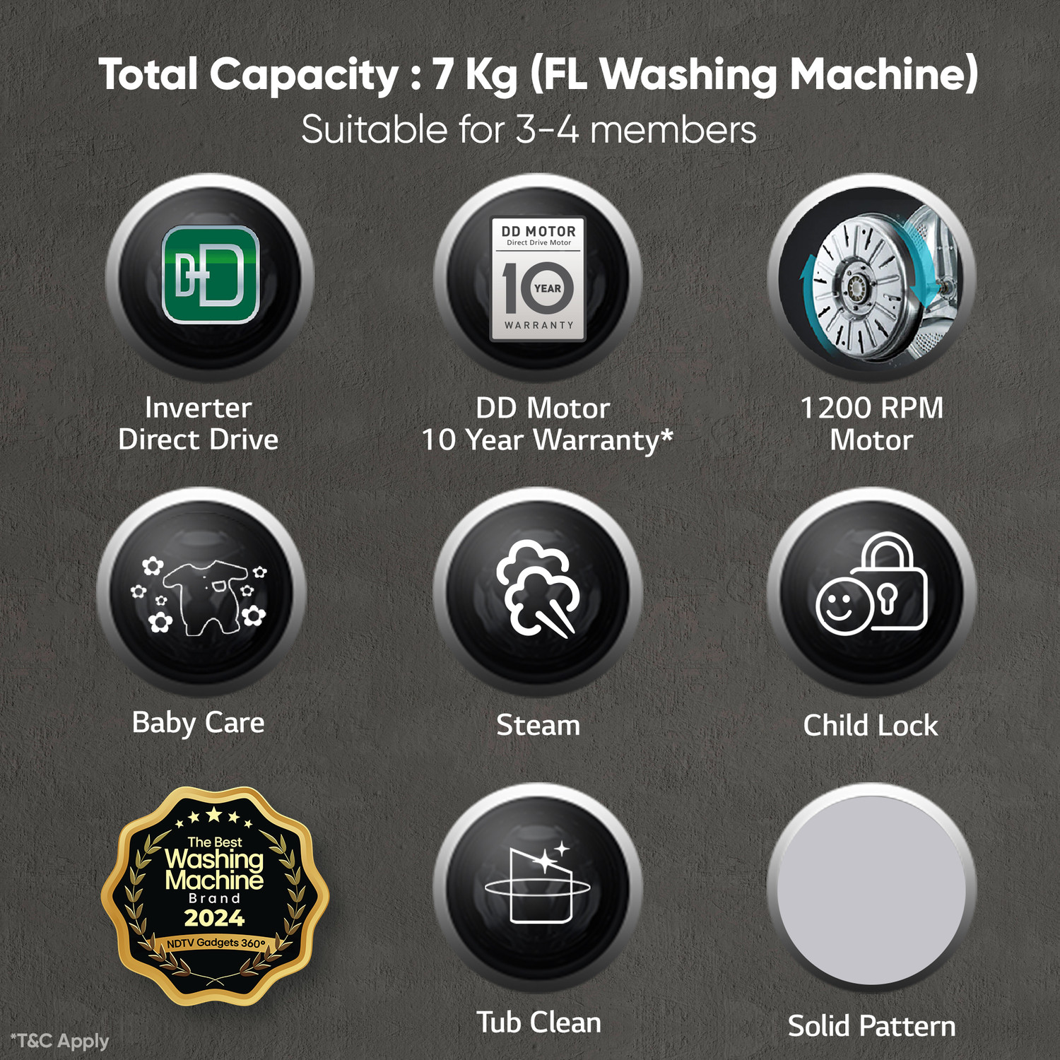 Image of LG 7 kg 5 Star with Steam, Inverter Direct Drive Technology, 6 Motion Direct Drive, Touch Panel and 1200 RPM Fully Automatic Front Load Washing Machine with In-built Heater White