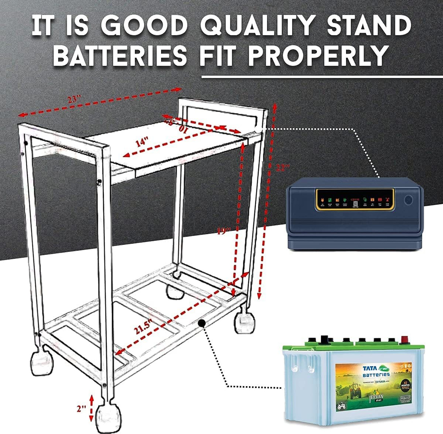 Image of Shop4Ever Inverter Trolley Stand with Wheels | Rust-Proof Base Trolley for Inverter and Battery (Black, White)
