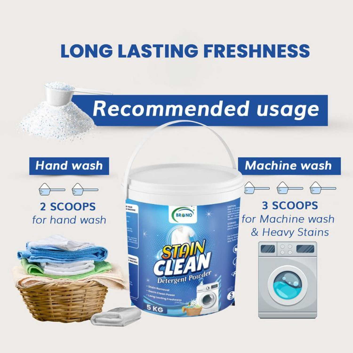 Image of Brono CrystalWash Active Clean Detergent Powder | PC1M3 Detergent Powder (Multi)