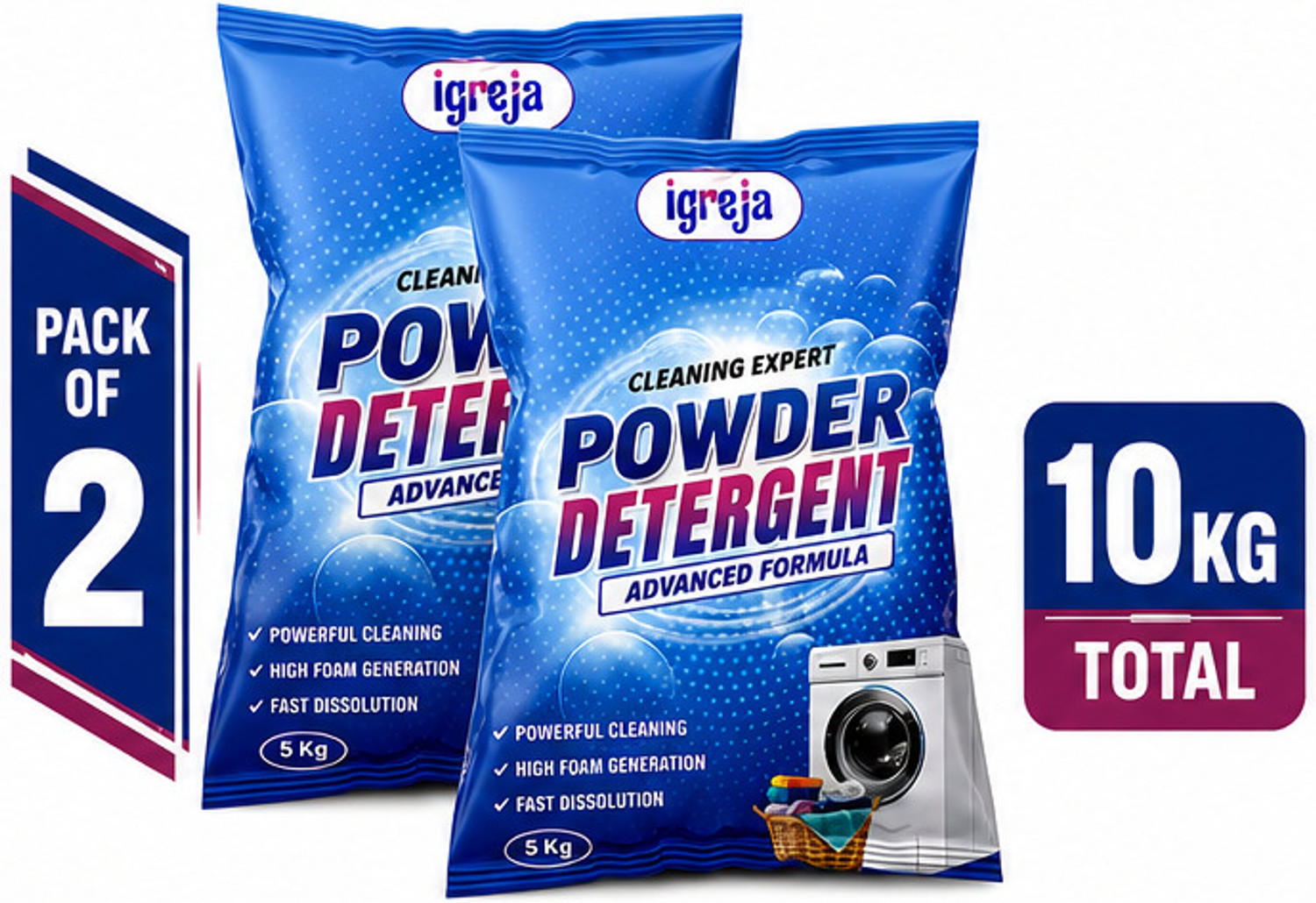 Image of IGREJA Cleaning Expert Laundry Powder 10 kg Machine & Bucket Wash Detergent Powder (Fresh)