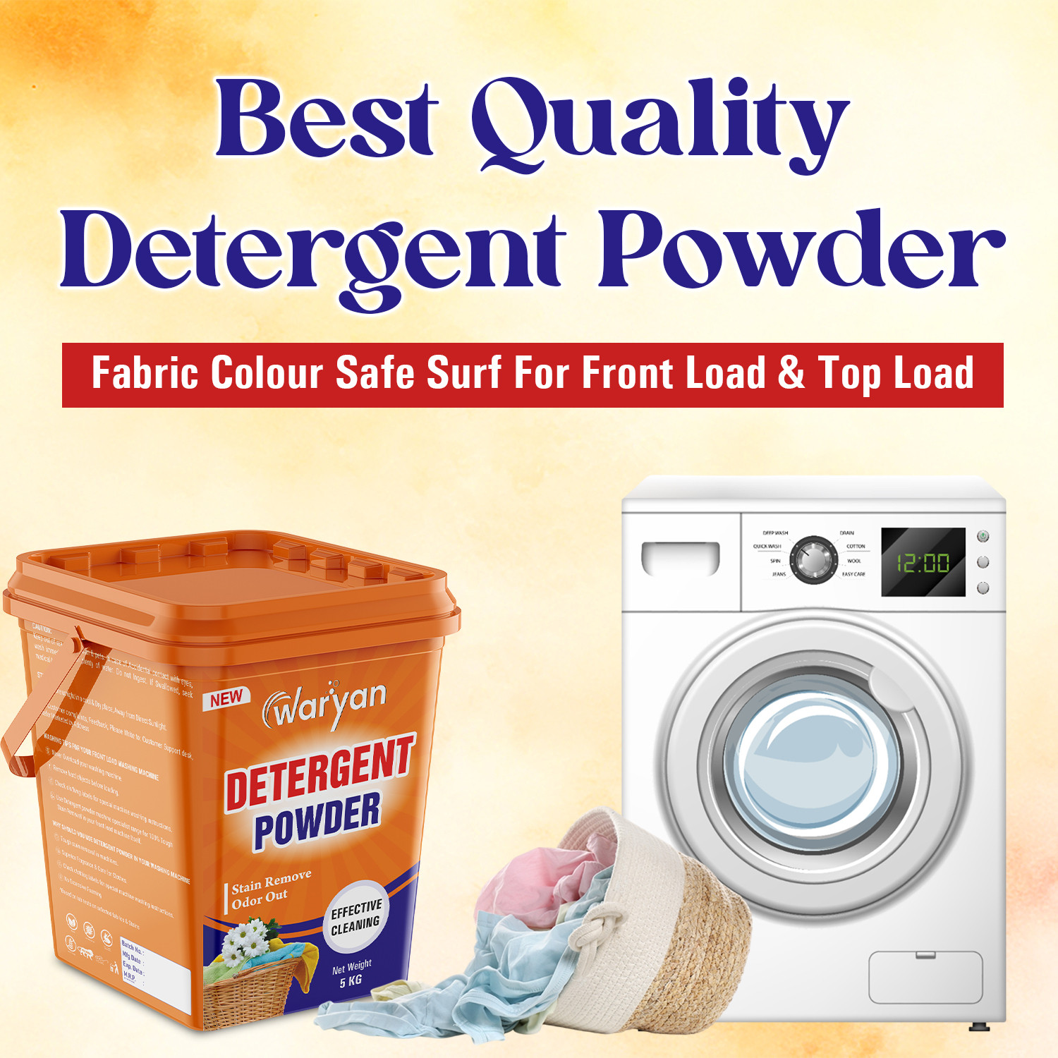 Image of WARYAN Quick Dissolution Remove Tough Dried Stain Orange-Effective Cleaning Detergent Powder (Fresh)