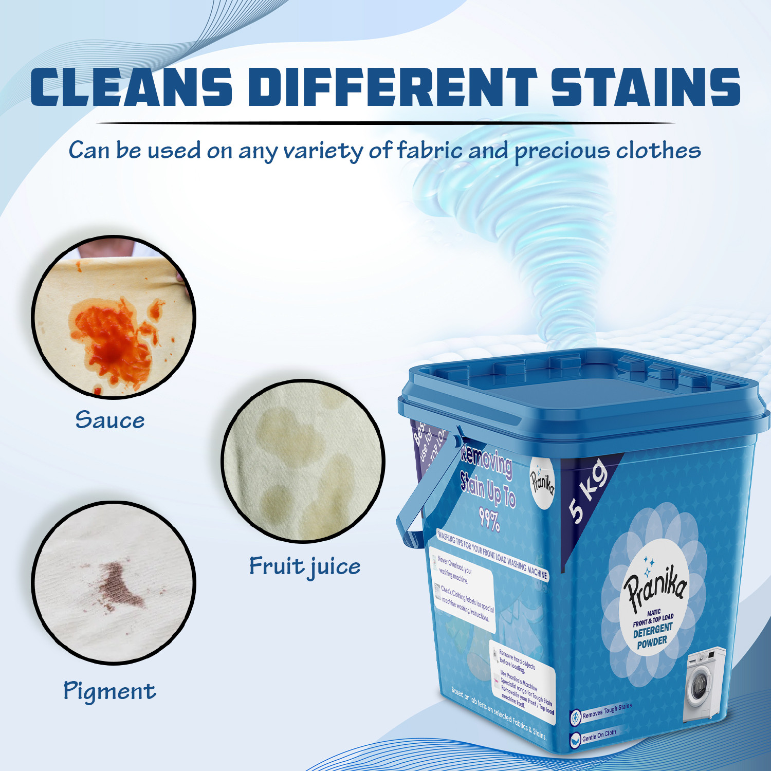 Image of PRANIKA Powerful Detergent Powder - 5 Kg | Top Load & Front Load, Better wash Detergent Powder (Active Fresh)