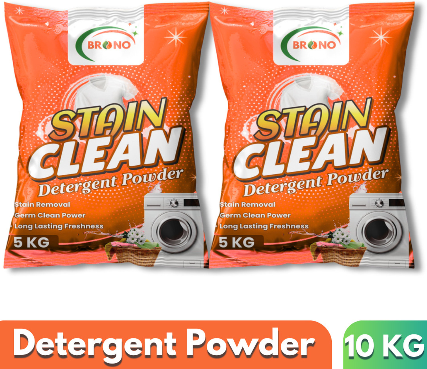 Image of Brono top /front load detergent powder, 2x shine Detergent Powder 10 kg