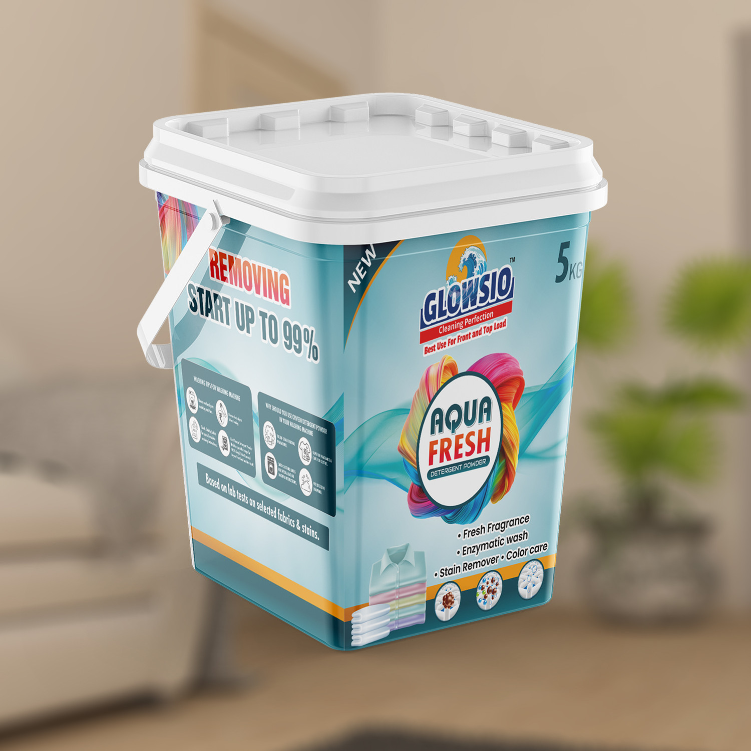 Image of GLOWSIO WHITE Detergent Powder 5 Kg | Dissolves Easily, Color Safe Detergent Powder (Active Fresh) (5 kg)