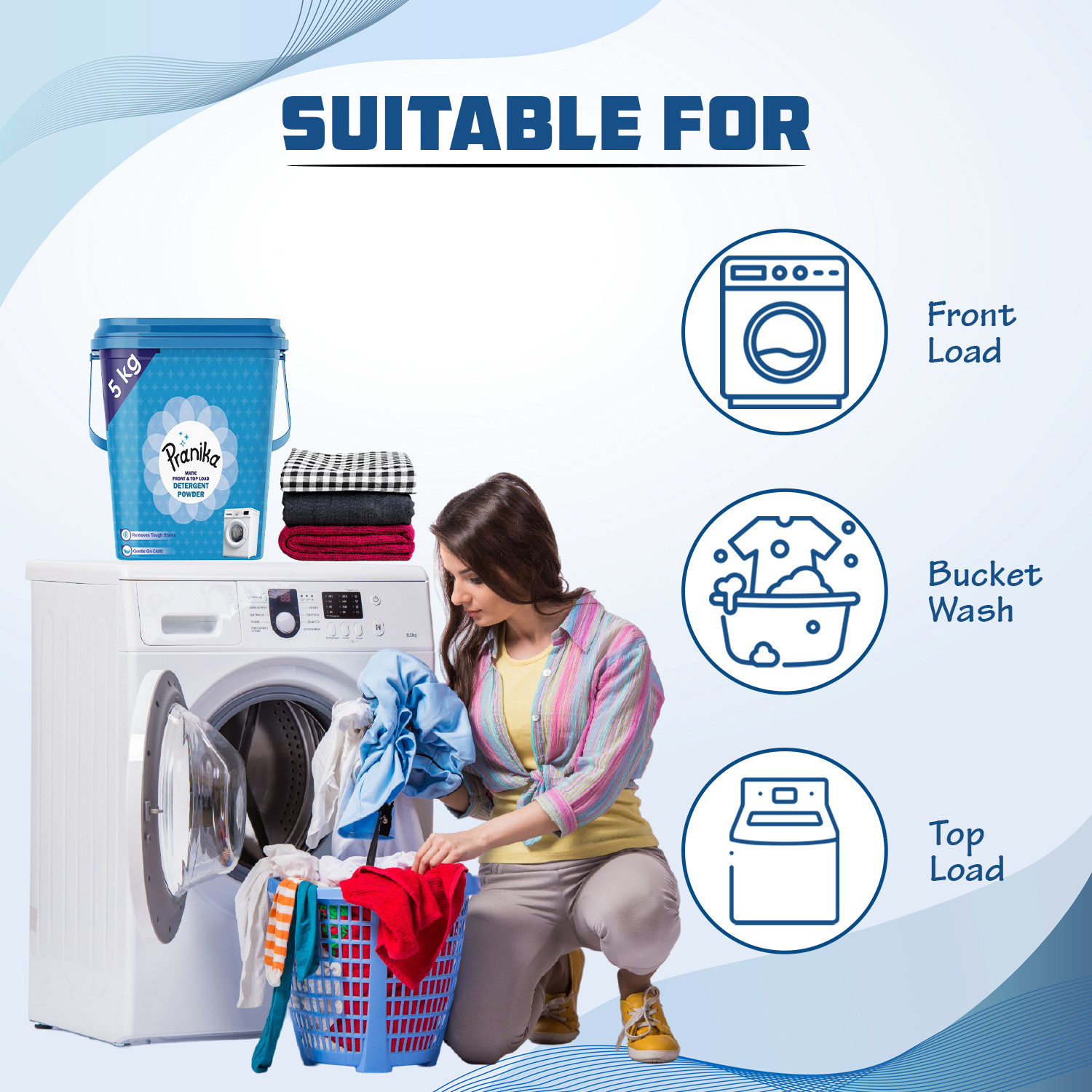 Image of PRANIKA Powerful Detergent Powder - 5 Kg | Top Load & Front Load, Better wash Detergent Powder (Active Fresh)
