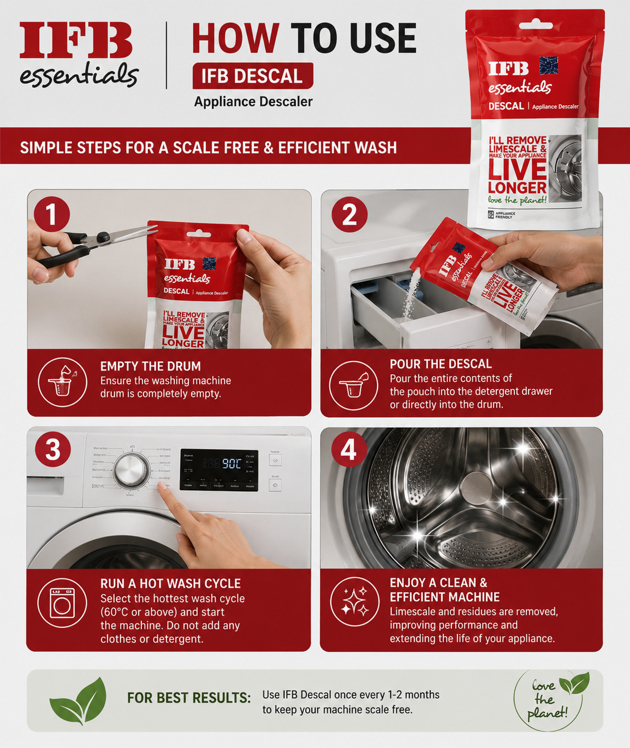 Image of IFB Washing Machine Descaler Powder for Deep Drum Cleaning and Limescale Removal Detergent Powder (N /A)