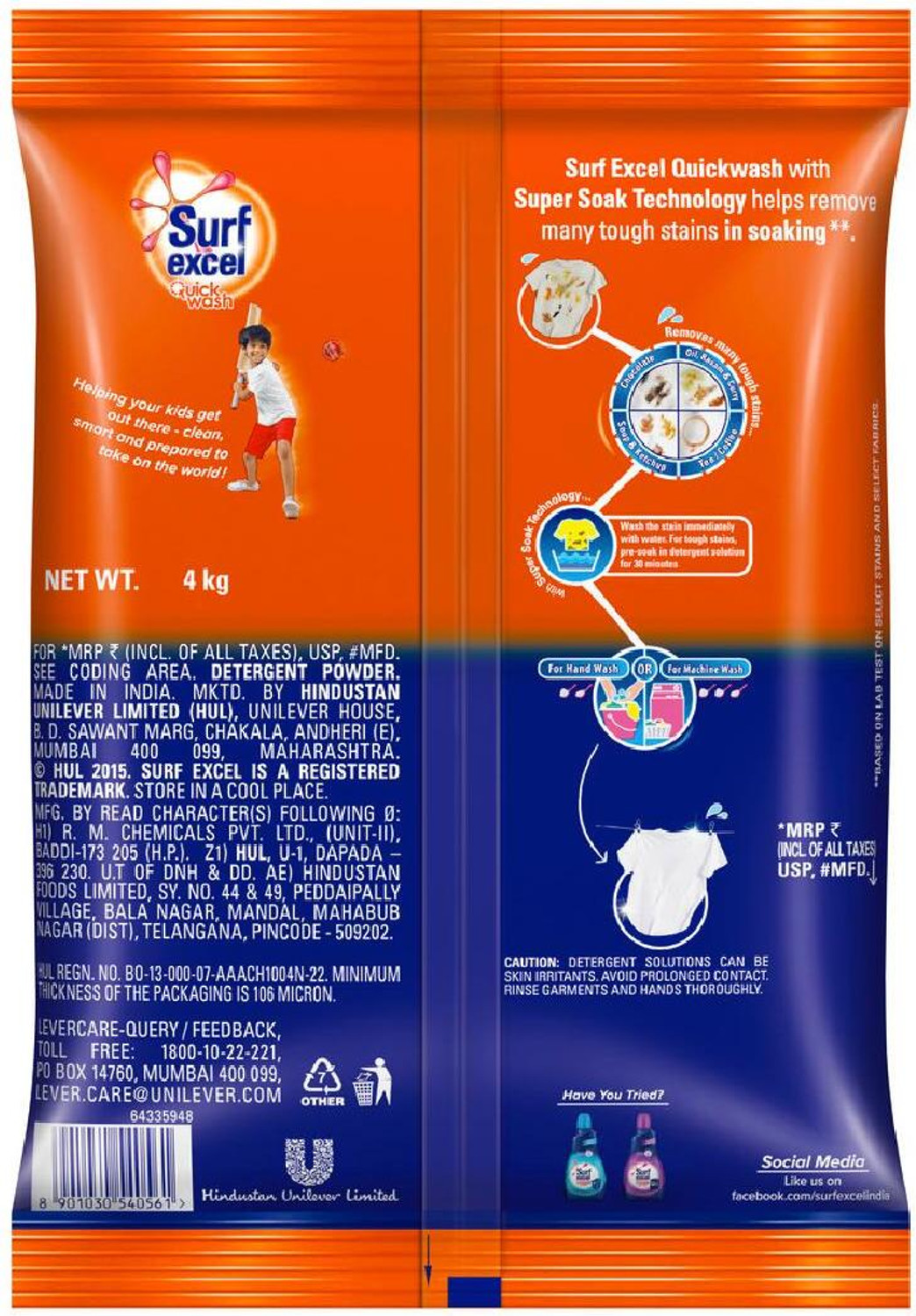 Image of Surf excel Quick Wash Tough Satin Removal Detergent Powder
