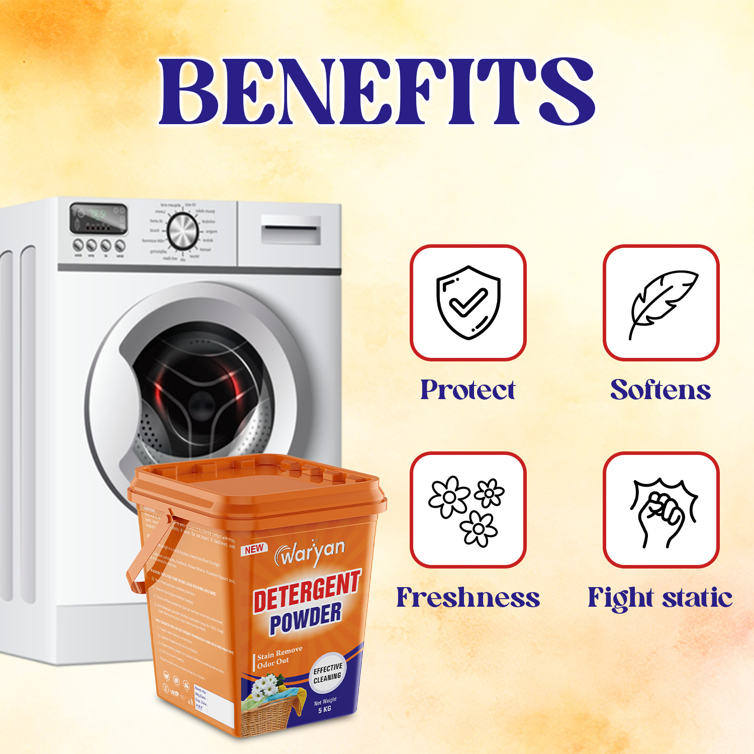 Image of WARYAN Quick Dissolution Remove Tough Dried Stain Orange-Effective Cleaning Detergent Powder (Fresh)