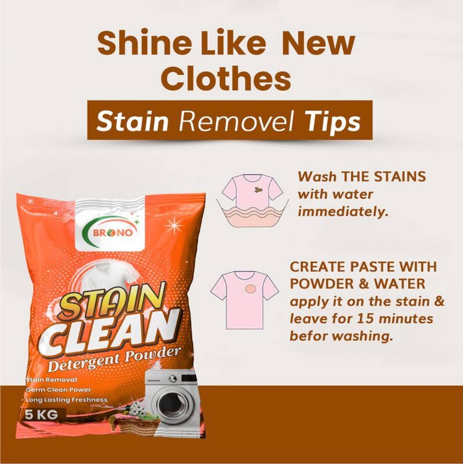 Brono Quick Bright Detergent Powder | Removes Dirt | Easy Cleanin... more