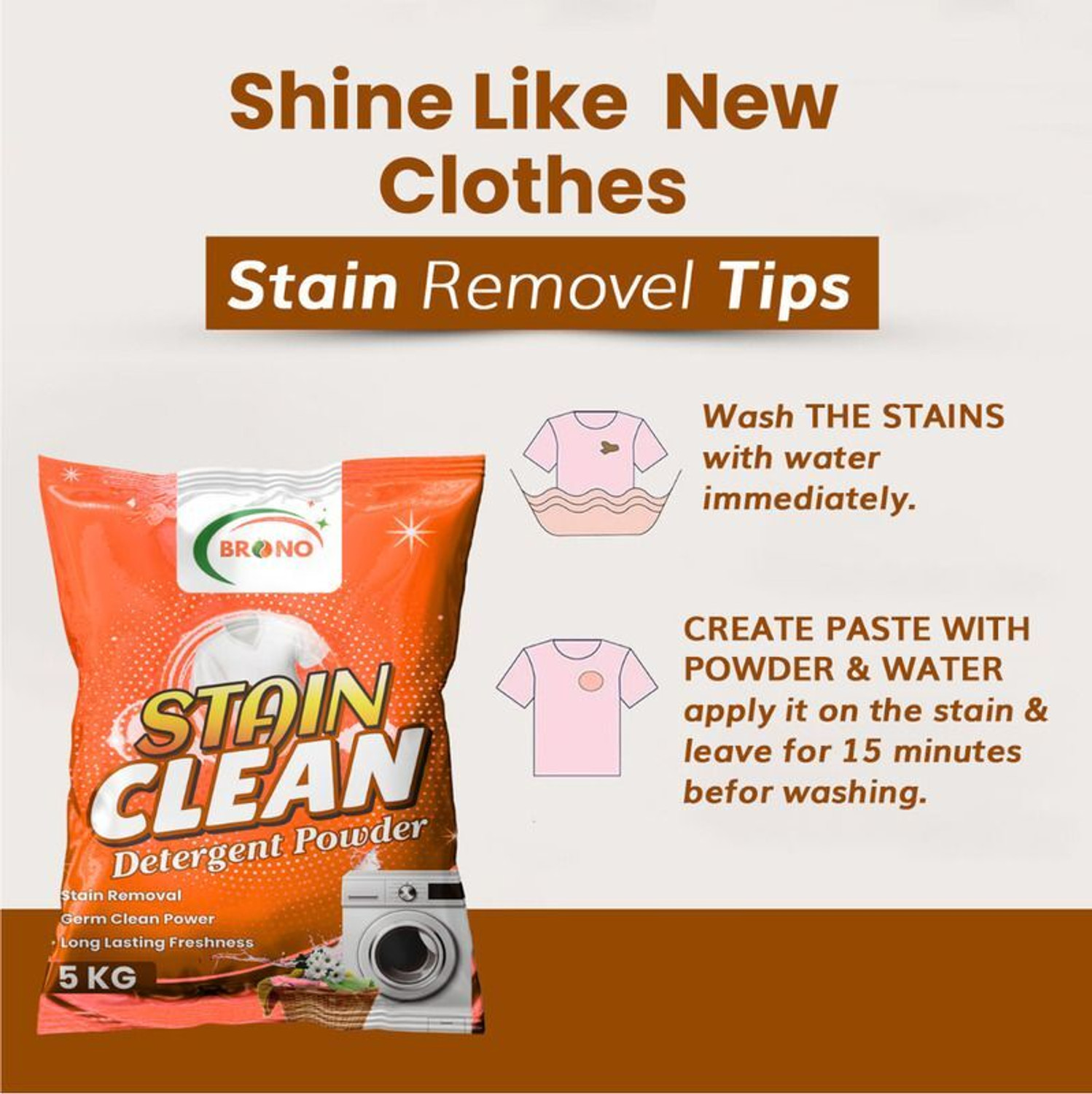 Image of Brono Rapid Wash Detergent Powder | Deep Clean | No Residue Left | PK1PK1 Detergent Powder (Multi)