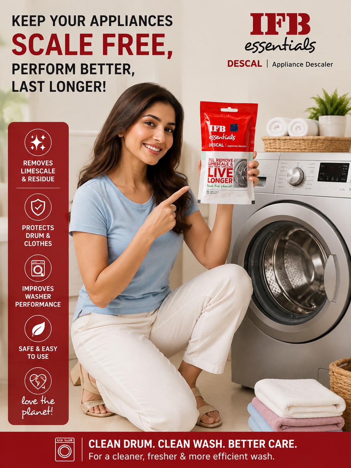 Image of IFB Washing Machine Descaler Powder for Deep Drum Cleaning and Limescale Removal Detergent Powder (N /A)