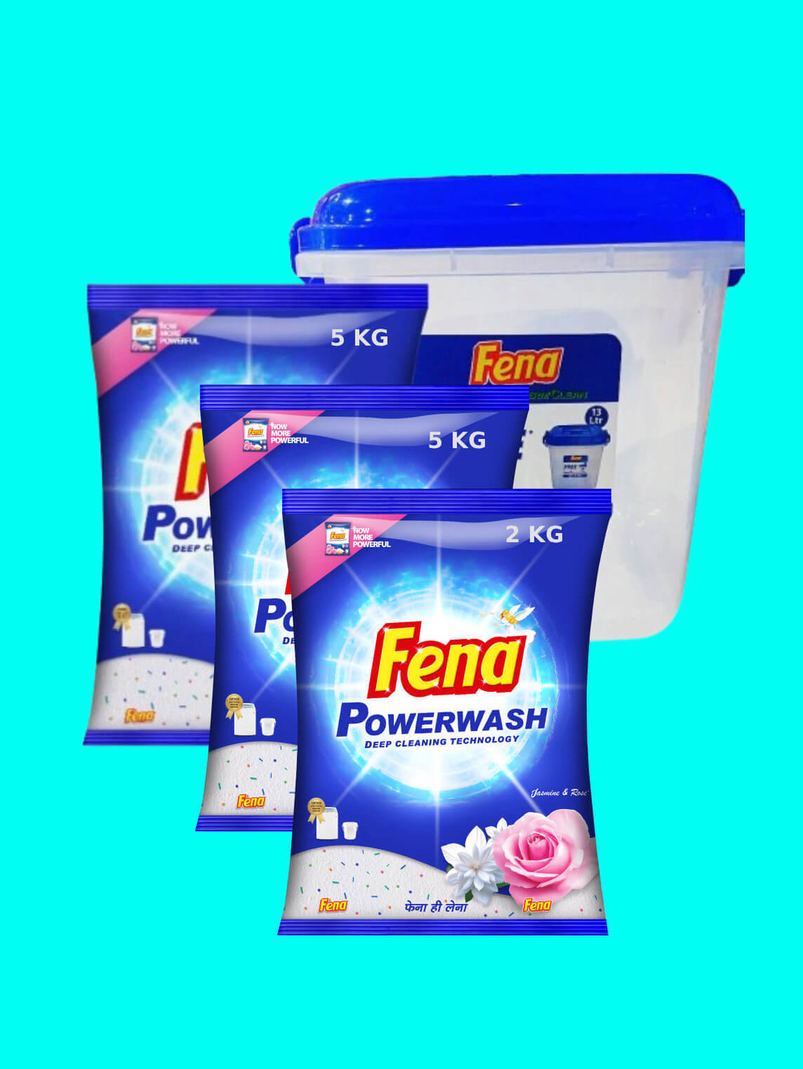 Image of Fena 5+5+2 KG WITH FREE CONTAINER Detergent Powder (Jasmine and Rose)