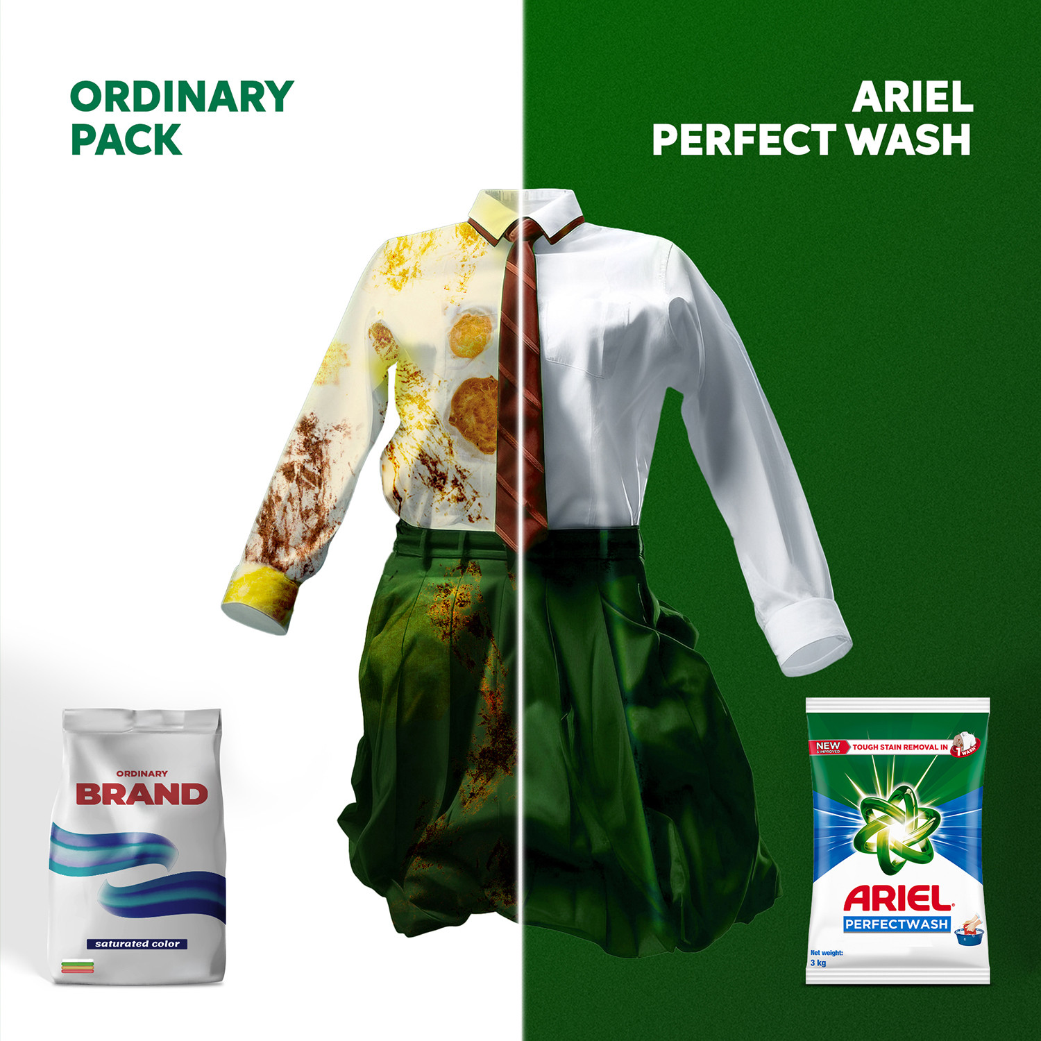 Image of Ariel PerfectWash Detergent Powder 3kg, Removes tough stains likeHaldi in 1 wash Detergent Powder