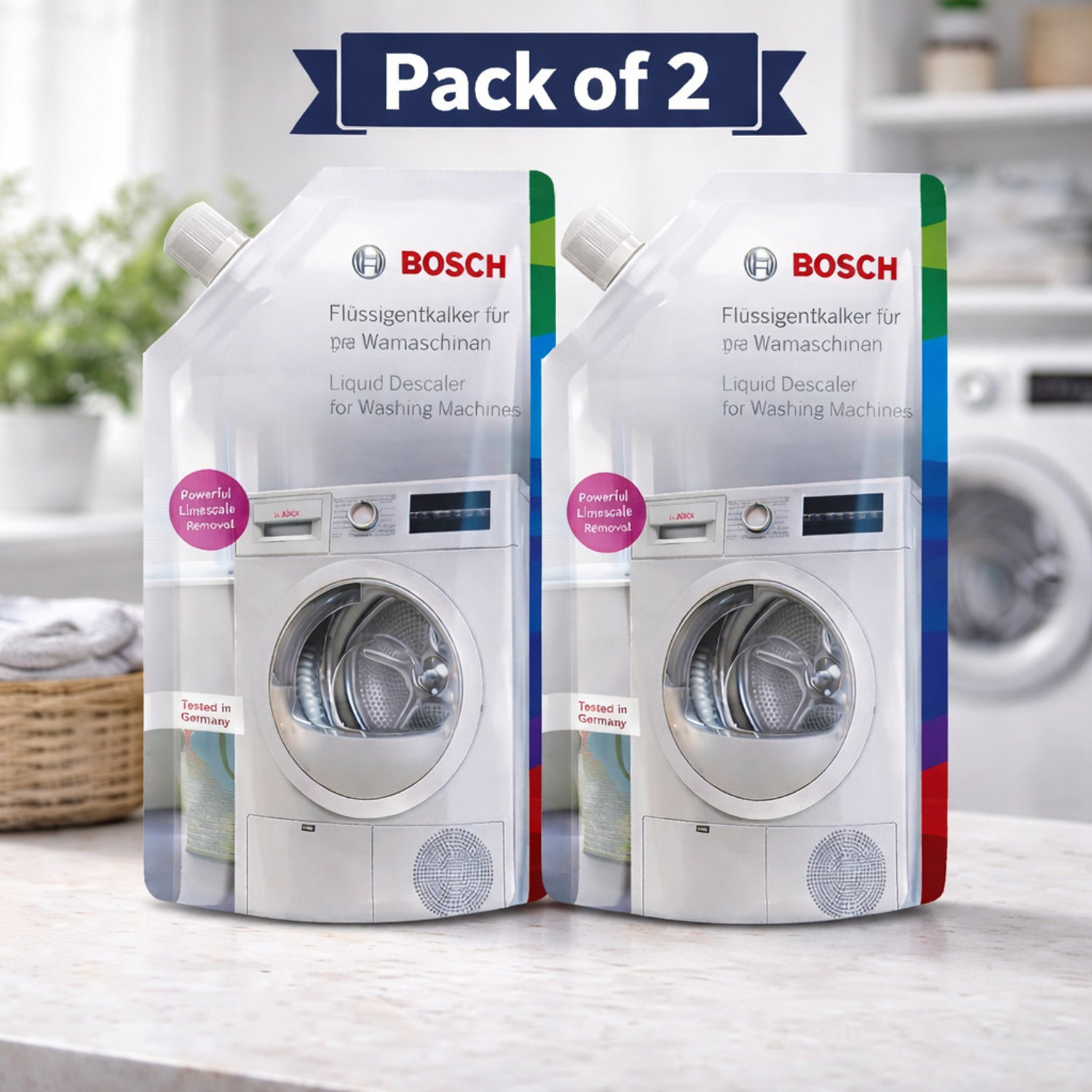 Image of BOSCH Washing Machine Liquid Descaler (Pack of 2) - Powerful Limescale Remover Descaler