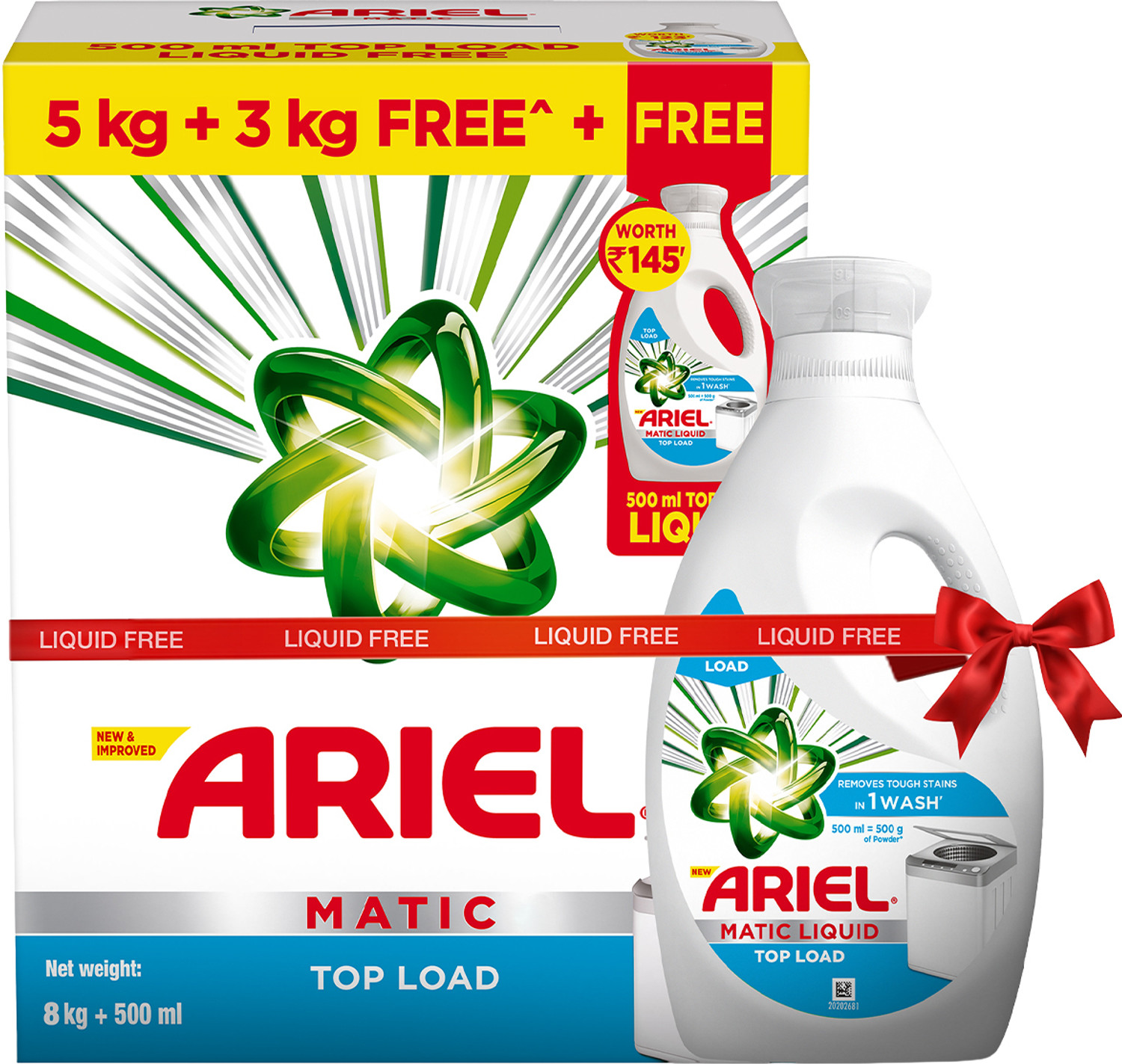 Image of Ariel Matic Detergent Powder Top Load- 8kg+500ml Liquid free Detergent Powder