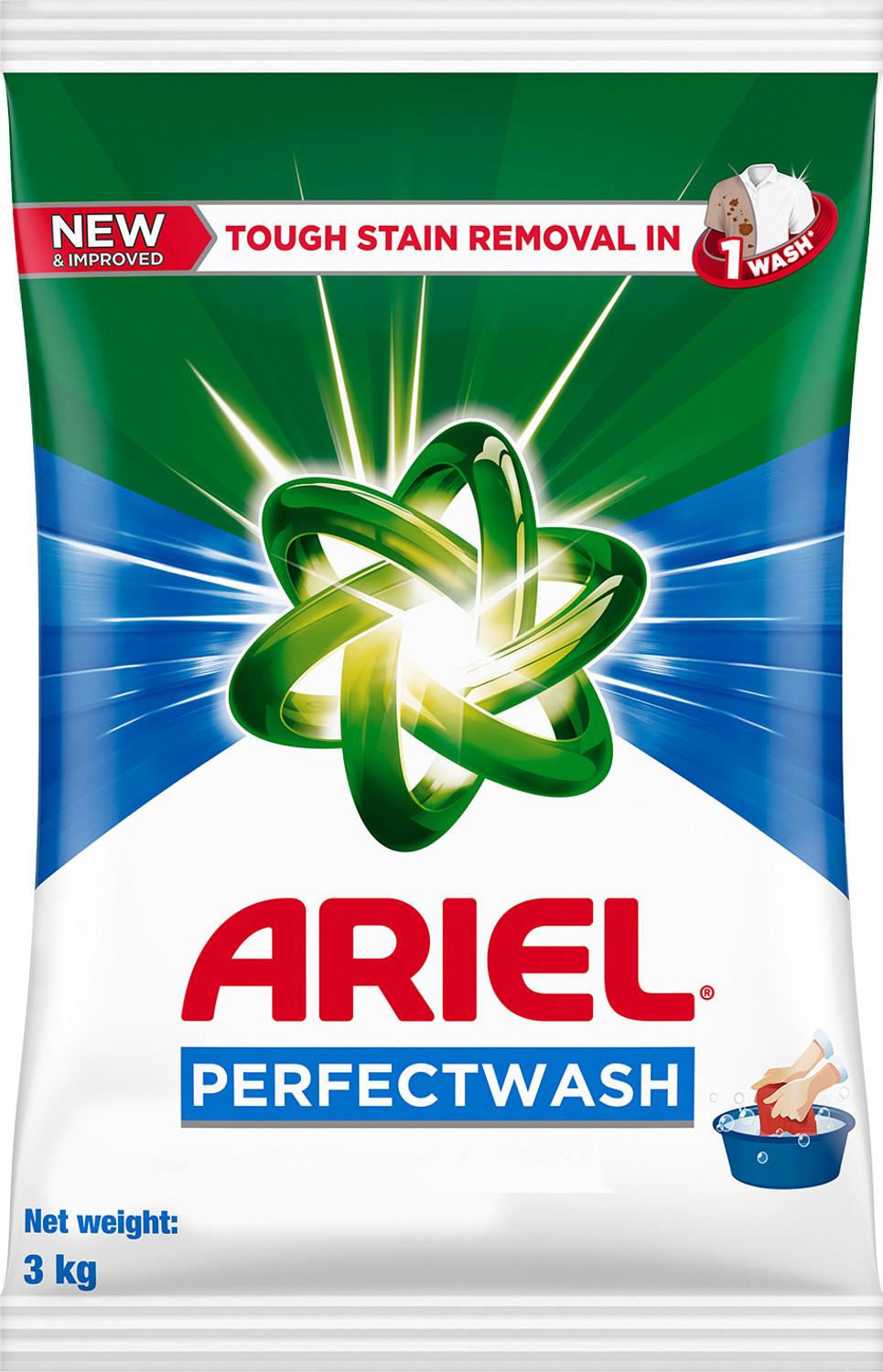 Image of Ariel PerfectWash Detergent Powder 3kg, Removes tough stains likeHaldi in 1 wash Detergent Powder