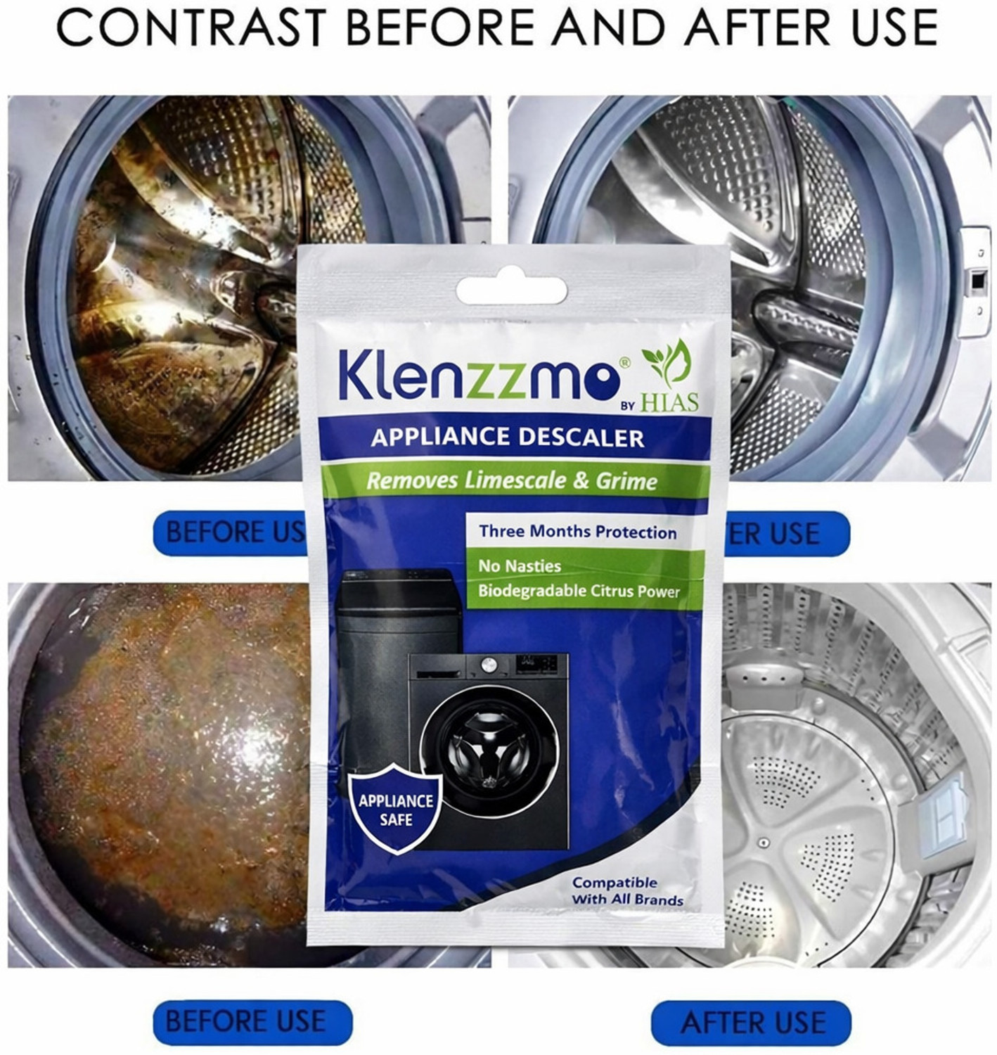 Image of AQUALEE Klenzzmo Descaler Powder For Front & Top load Machine Detergent Powder Descaler
