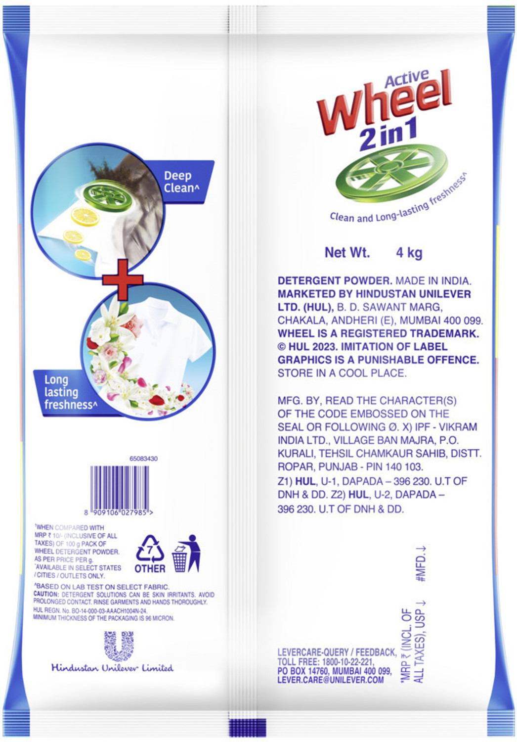 Image of Wheel Active 2 in 1 Blue Detergent Powder (Lemon & Jasmine)