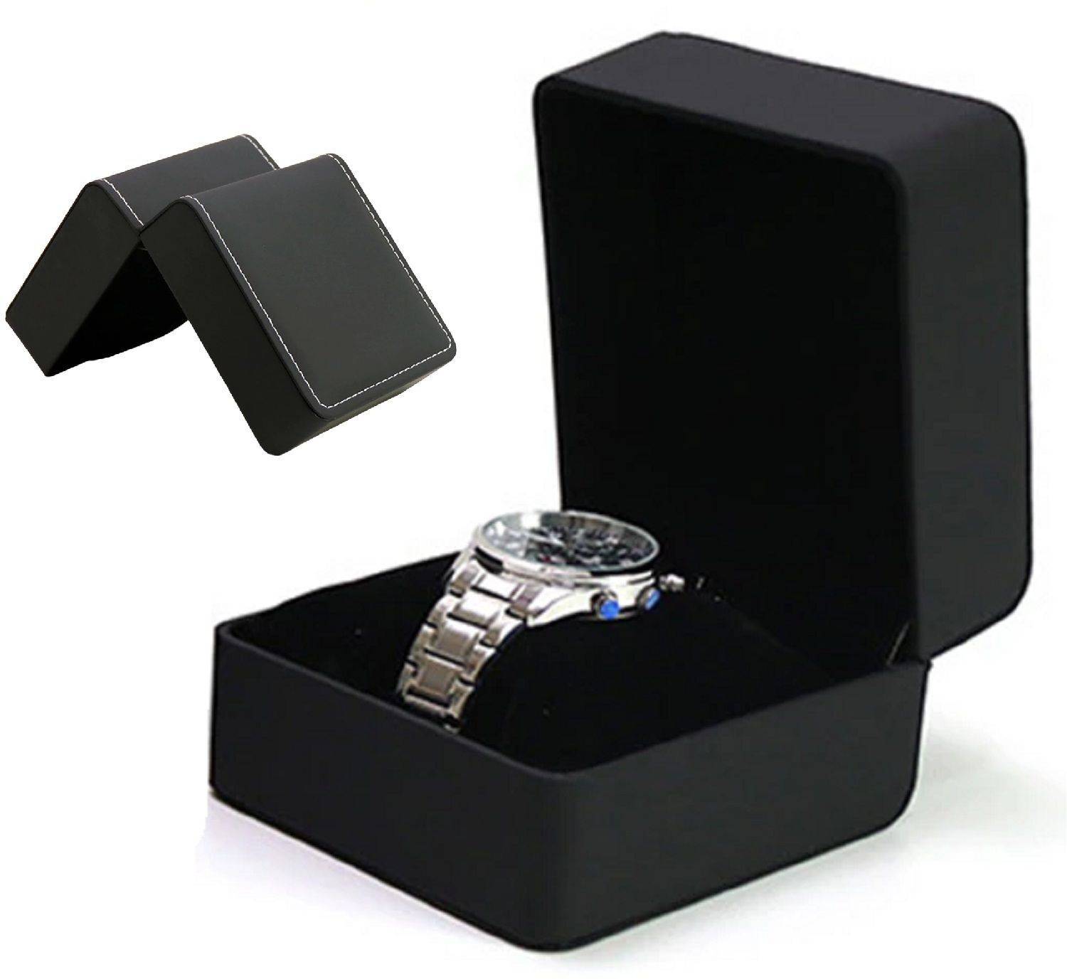 Augen Watch Box Organizer Single Slot Premium Vegan Leather Display Case (Matte Black) Watch Box