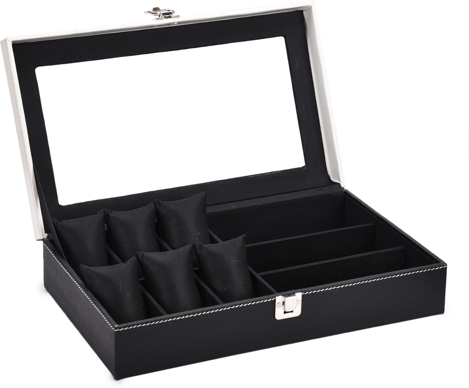 Image of STORESHINE Men's & Women's Watch Box Holder Organizer Case Black(6 Watches & 3 sunglasses) Watch Box