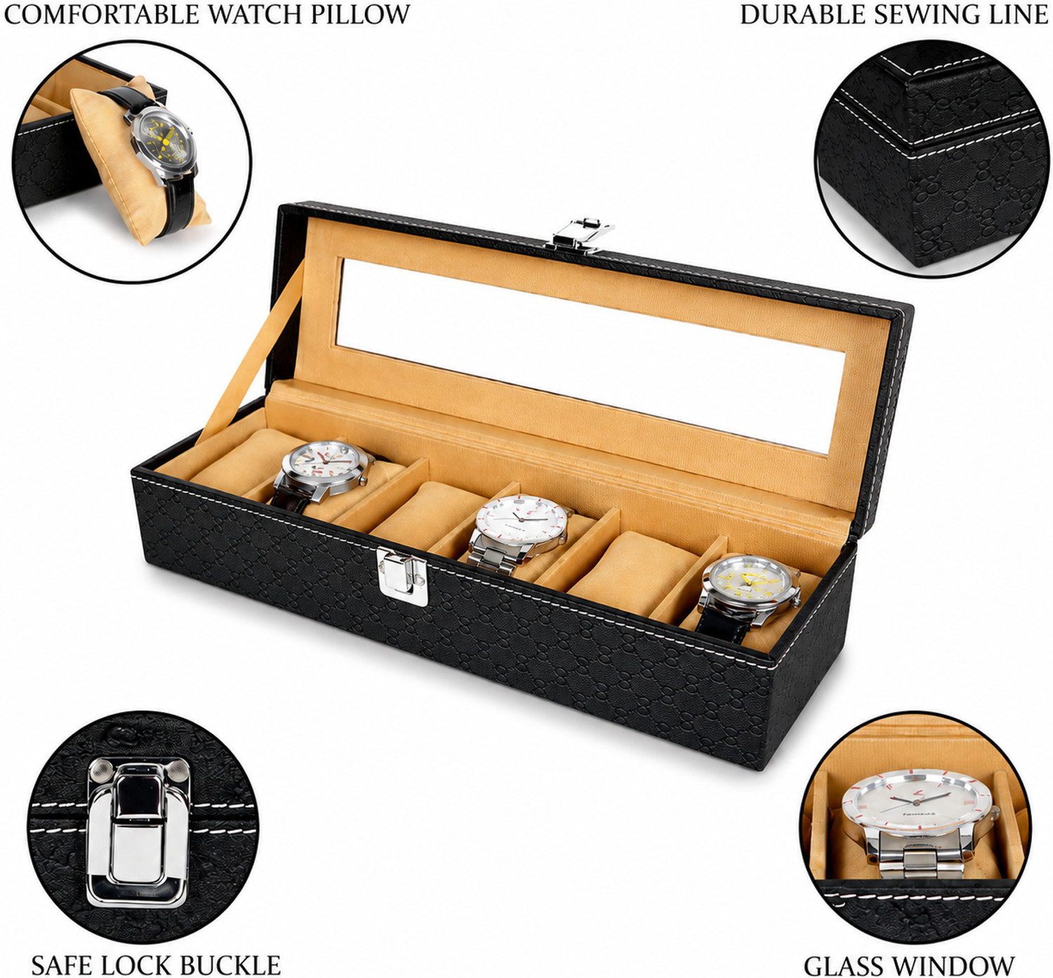 Image of IMDCRAFT Watch Box Holder Organizer Case in 6 slots of Watches with Transparent Look Watch Box