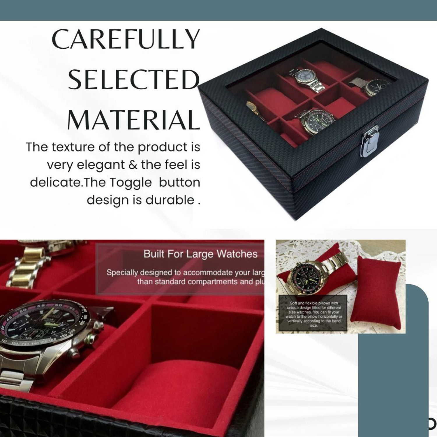 Image of ChestKraft WB -8 Slots Luxury Watch Box In Leatherette And Suede, Transparent top and Front Latch Watch Box