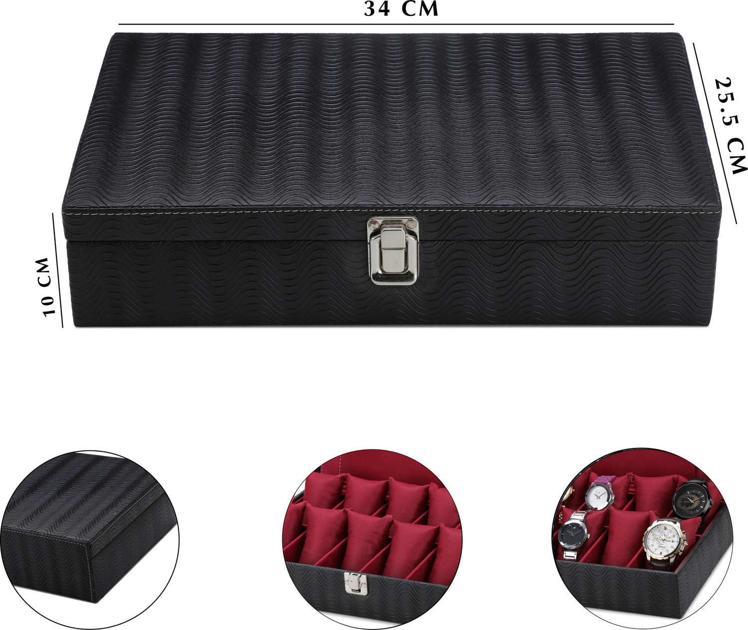 Image of SHOPLX New Men's and Women's Watch Box Holder Organizer Case in Black color Watch Box (Black, Red, Holds 12 Watches)