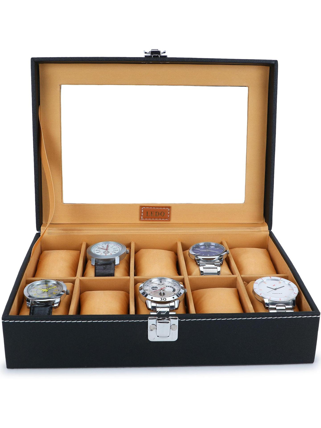 Image of LEDO Men's and Women's Watch Box Organizer 10 Slots of watches In Black & Cream Color Watch Box
