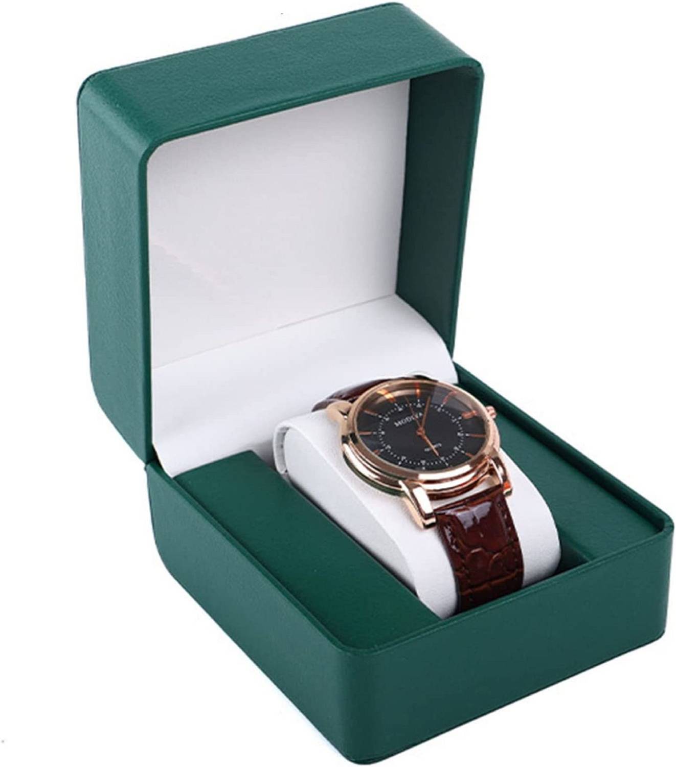 Augen Watch Box Organizer Single Slot Premium Vegan Leather Display Case (Green) Watch Box