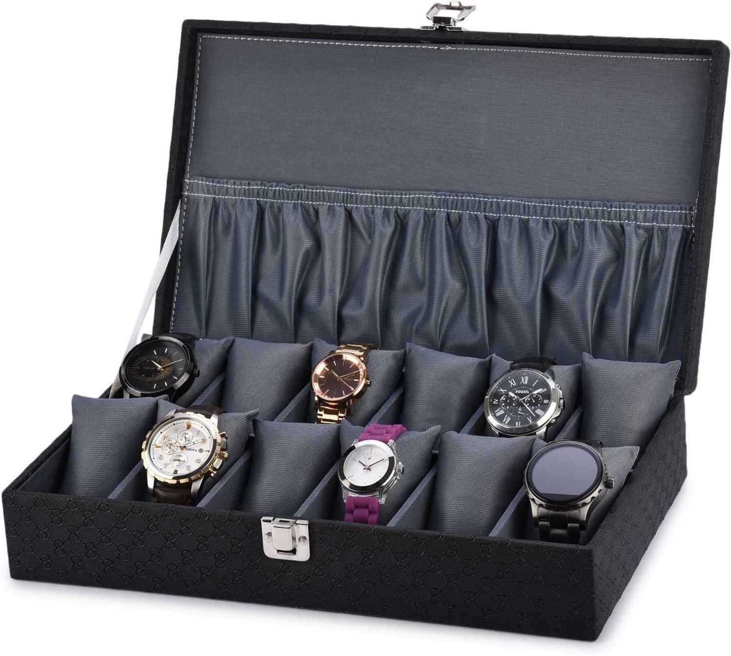 Image of Clocksy Black & Gray 12 slots watch box Watch Box