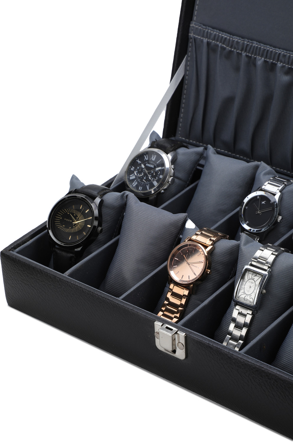 Image of SHOPLX Special Men's and Women's Watch Box Holder Organizer Case in Black color Watch Box (PLAN BLACK, GRAY, Holds 12 Watches)