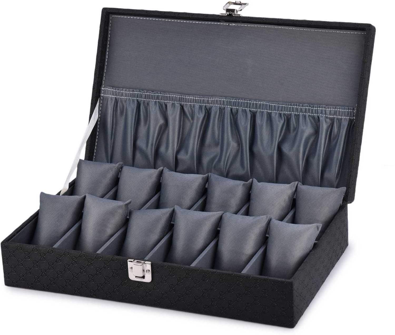 Image of Clocksy Black & Gray 12 slots watch box Watch Box