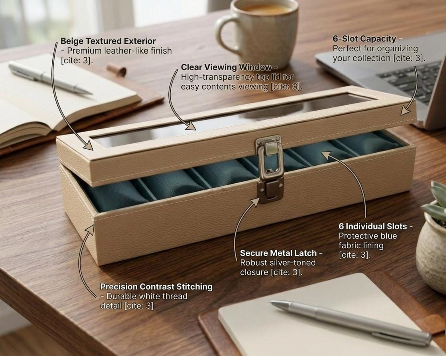 Image of Aveline Watch Box Holder Organizer Case in 6 slots Watch Box