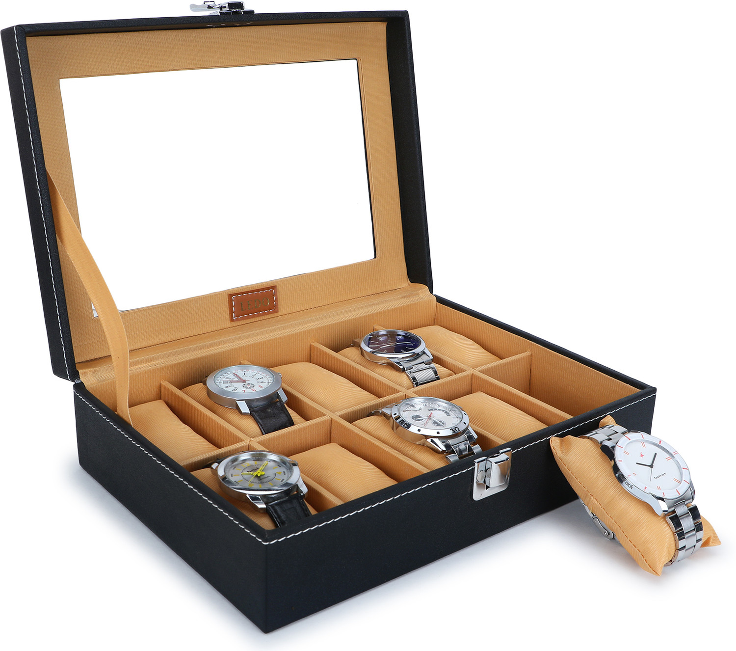 Image of LEDO Men's and Women's Watch Box Organizer 10 Slots of watches In Black & Cream Color Watch Box