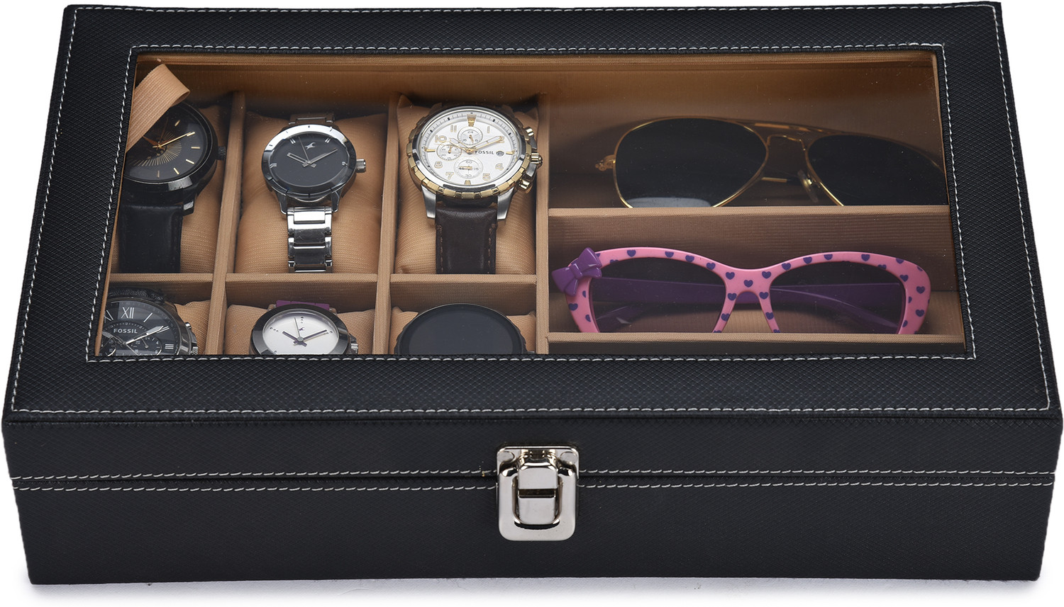 Image of STORESHINE 6 Wrist Watch Display Box with 3 sunglasses slots Watch Box