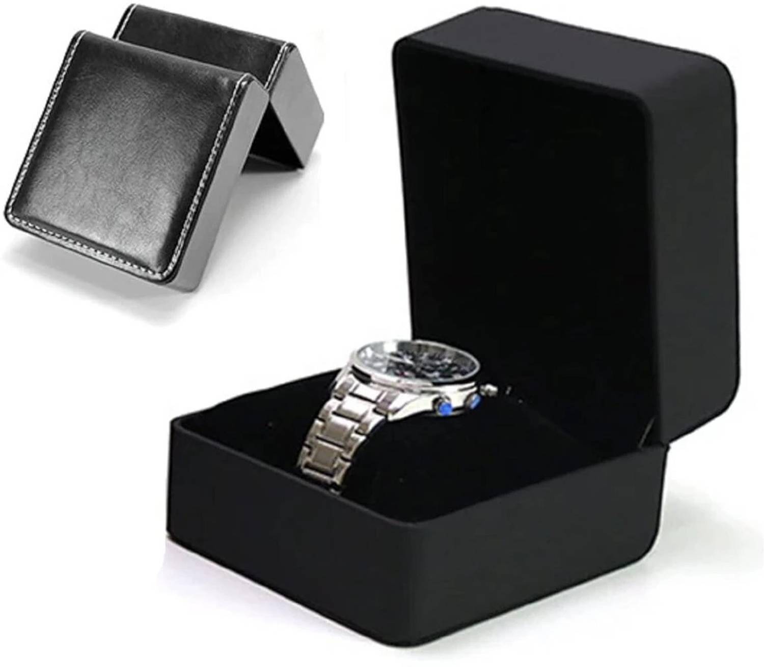 Augen Watch Box Organizer Single Slot Premium Vegan Leather Display Case (Black White) Watch Box