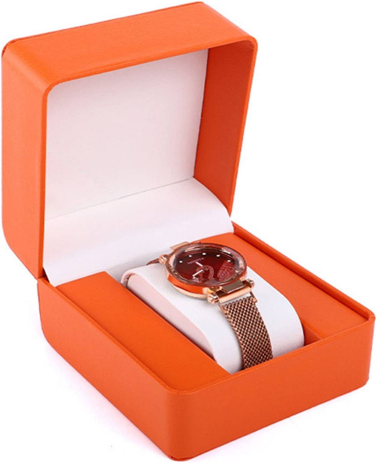 Augen Watch Box Organizer Single Slot Premium Vegan Leather Display Case (Orange) Watch Box